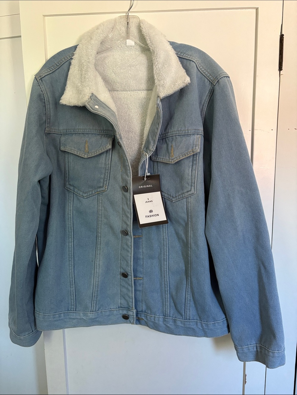 Faux-Sherpa Lined Denim Jacket - Light Blue